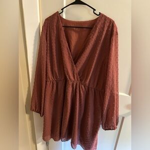 SHEIN Textured Long Sleeve Dress in Rust